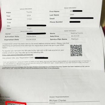Keating Toyota - APEX SERVICE CONTRACT - WITH FORGED "SIGNATURE" Once again OPTIONAL - Car Dealers Near Me - Manvel, Texas