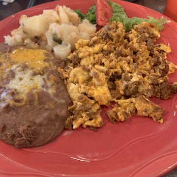 El Paseo Mexican Restaurant - Fort Worth - Chorizo and eggs, potatoes and refried beans - Mexican Near Me - Fort Worth, Texas