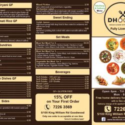 Dhoom - Take away menu page 1