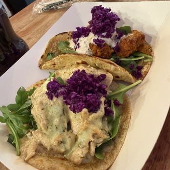 Taco Mahal - A pair of delicious tacos on roti. Salmon and chicken. - Indian Near Me - New York, New York