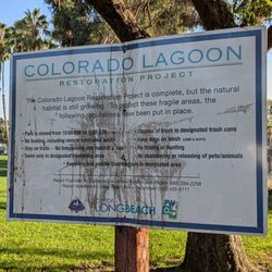Colorado Lagoon - Restoration Project sign at Alamitos Heights Park