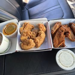 Wing Snob - Street Corn, 6pc Boneless naked with X-Awesome Sauce, 6pc Traditional Cajun dry rub hard fried all flats w X-Ranch
