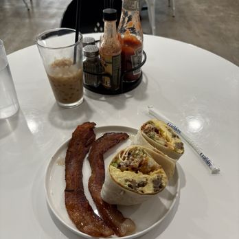 Graysons - OG breakfast burrito, side of bacon, iced coffee - Breakfast & Brunch Near Me - Port Angeles, Washington Graysons - OG breakfast burrito, side of bacon, iced coffee - Breakfast & Brunch Near Me - Port Angeles, Washington