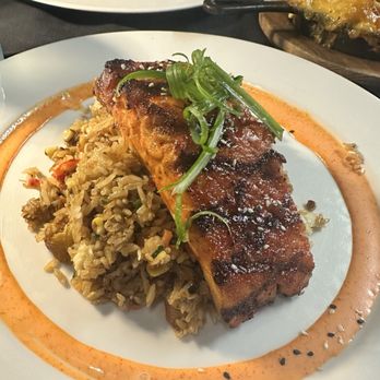 Huncho House - Asian Glazed Salmon Crab Fried Rice (bottom) Crab Mac and Cheese (Right) Jerk Short Rib (top) - New American Near Me - Hyattsville, Maryland