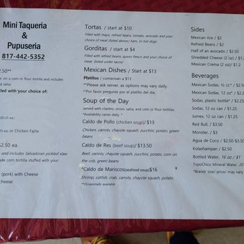 Mini Taqueria & Pupuseria - Menu - Mexican Near Me - Grapevine, Texas