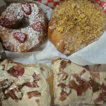 Bear Claw Bakery and Cafe - Strawberry and creme and pumpkin cronuts with two maple bacon bars - Bakeries Near Me - Pinole, California
