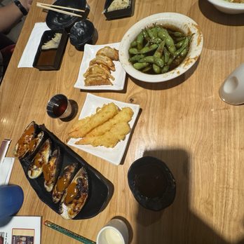 Tokai Sushi - Appetizers: Chicken Gyoza, baked mussels, shrimp tempura, spicy garlic edamame, salad - Sushi Bars Near Me - Corona, California Tokai Sushi - Appetizers: Chicken Gyoza, baked mussels, shrimp tempura, spicy garlic edamame, salad - Sushi Bars Near Me - Corona, California