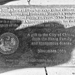 The Bronze Cow Statue - The Placard detailing the History of The Bronze Cow Statue next to it