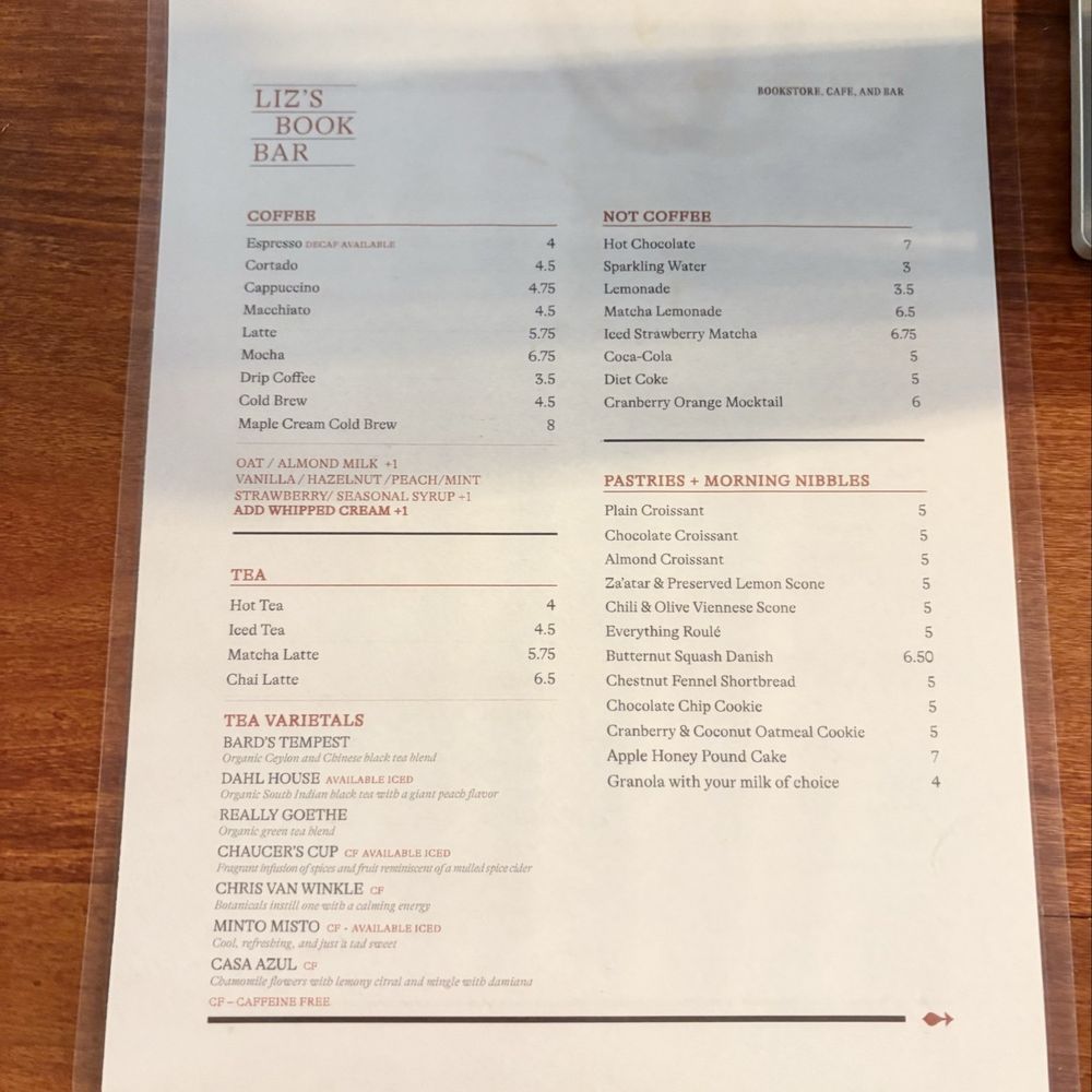 Liz’s Book Bar - Menu - Bookstores Near Me - Brooklyn, New York Liz’s Book Bar - Menu - Bookstores Near Me - Brooklyn, New York