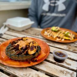 The Hidden Kitchen - The Weirdos waffle and the Plaskett Pork breakfast tacos.