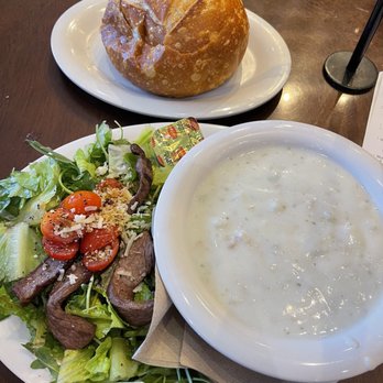 Boudin SF - Sear-ious Steak Salad with Clam Chowder and a side of bread bowl - Bakeries Near Me - Vacaville, California