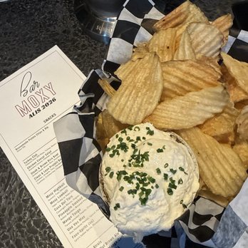 Bar Moxy - House made potato chips with onion dip? Yes please. - Cocktail Bars Near Me - Los Angeles, California