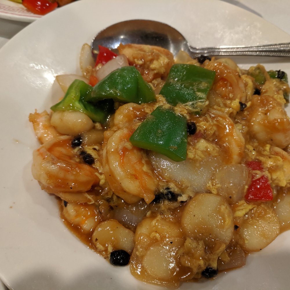 Chef Chu's - Prawns in Lobster Sauce that consisted of some black beans, garlic, onions, and egg flowers. - Chinese Near Me - Los Altos, California