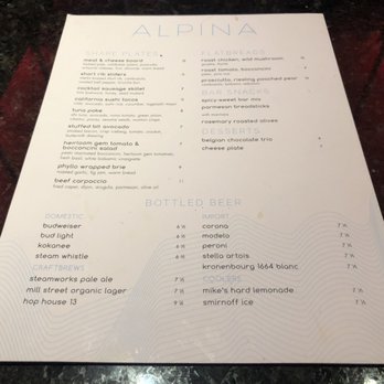 Alpina Lounge - Front of menu~ - Lounges Near Me - Burnaby, British Columbia