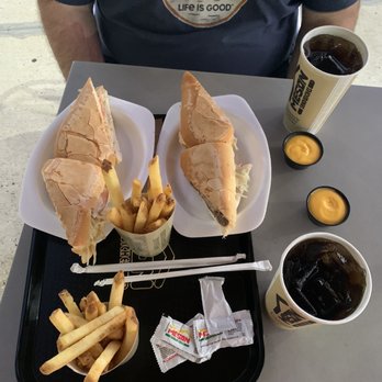 El Meson - Sandwich's, fry's, cheese dipping sauce, and pop for two. - Fast Food Near Me - Hatillo, Puerto Rico