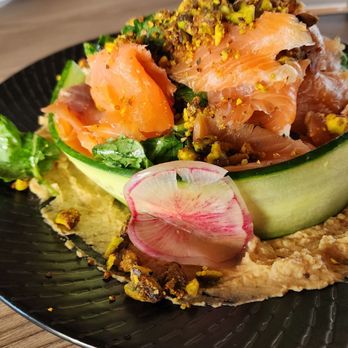 Pitch - Smoked Salmon Salad with baby Kale & spicy pistachios - Pizza Near Me - Scottsdale, Arizona Pitch - Smoked Salmon Salad with baby Kale & spicy pistachios - Pizza Near Me - Scottsdale, Arizona