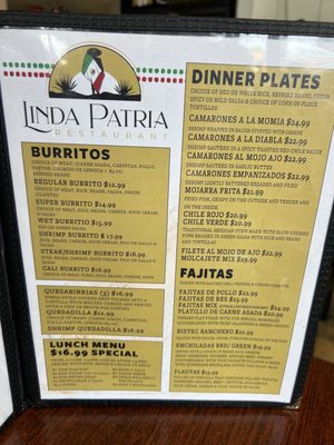 Menu photo 2 Linda Patria Restaurant Vallejo, CA Menu photo 2 Linda Patria Restaurant Vallejo, CA