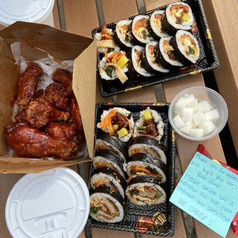 Lim's Kitchen - Combo chicken, Spicy Pork kimbab (), and Pork Cutlet Kimbap( ). - Chicken Wings Near Me - Astoria, New York Lim's Kitchen - Combo chicken, Spicy Pork kimbab (), and Pork Cutlet Kimbap( ). - Chicken Wings Near Me - Astoria, New York