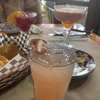 Ortega's Bistro - Espolon Paloma, Strawberry Mint Margarita, Hibiscus Mezcal Margarita in the back - Mexican Near Me - San Diego, California Ortega's Bistro - Espolon Paloma, Strawberry Mint Margarita, Hibiscus Mezcal Margarita in the back - Mexican Near Me - San Diego, California