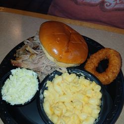 BBQ Joe's Country Cooking & Catering - The dry BBQ sandwich with coleslaw on the side. My daughter got macaroni & cheese as her side