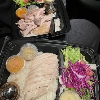 Savoy Kitchen - Dark meat chicken w rice and salad in the back and white meat in the front - Asian Fusion Near Me - Alhambra, California