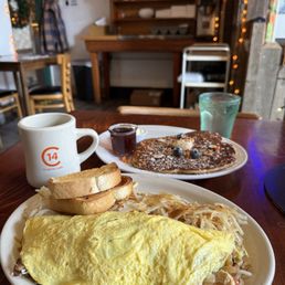 The Athenian omelette and 14 carrots cake pancake with a cup of joe!