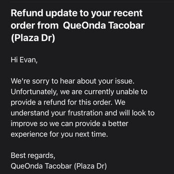 Que Onda Tacobar - Did not receive items ordered. - Mexican Near Me - Vallejo, California Que Onda Tacobar - Did not receive items ordered. - Mexican Near Me - Vallejo, California