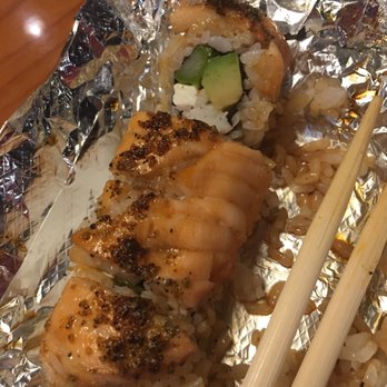 Mikato Steak & Sushi - Baked Salmon roll with cream cheese added. Delicious! - Sushi Bars Near Me - Owensboro, Kentucky Mikato Steak & Sushi - Baked Salmon roll with cream cheese added. Delicious! - Sushi Bars Near Me - Owensboro, Kentucky