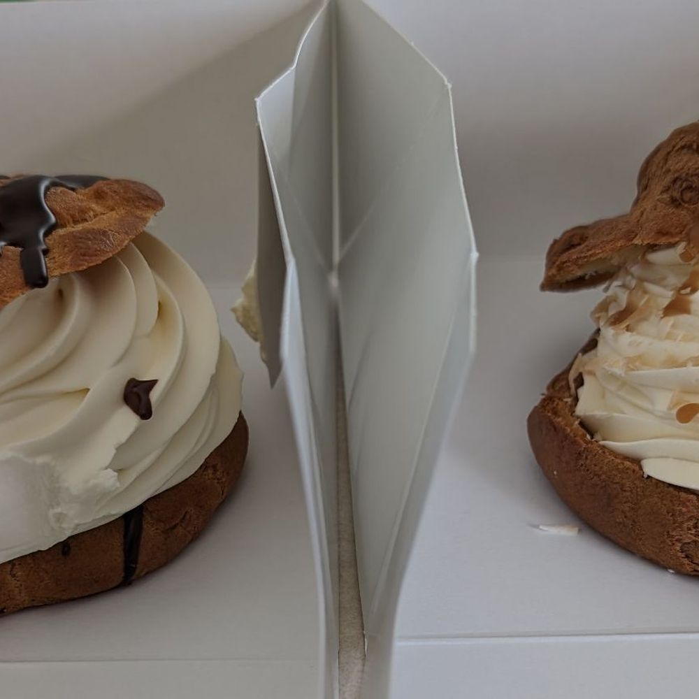 Yummmmm! Regular and caramel coconut cream puffs Yummmmm! Regular and caramel coconut cream puffs