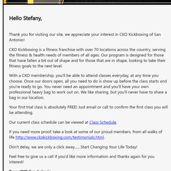 CKO Kickboxing San Antonio - Intro letter - no mention about gloves - Kickboxing Near Me - San Antonio, Texas