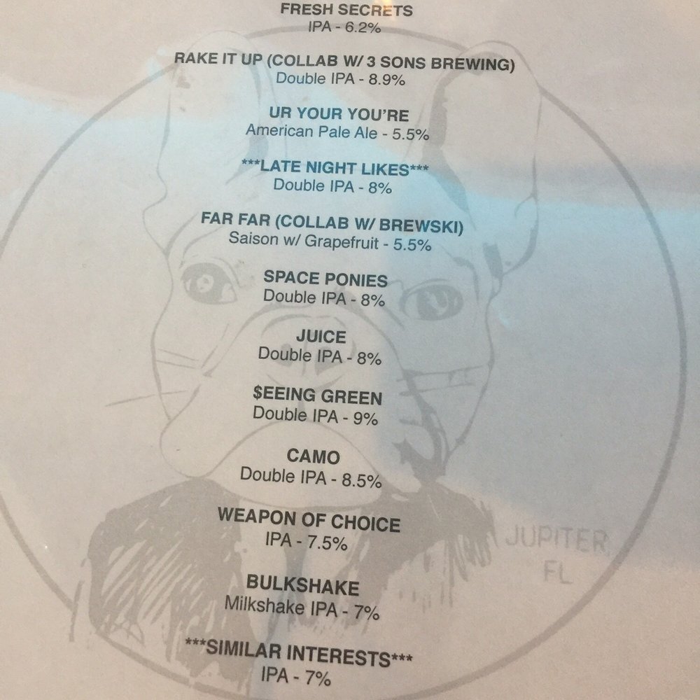 Civil Society Brewing - Menu early November 2018 - Breweries Near Me - Jupiter, Florida