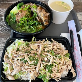 Rice & Noodles - Spareribs Noodle Soup (Flavorful & would order this again!) Hand Shredded Chicken (Tasty BUT TOOOO salty) - Chinese Near Me - Sacramento, California