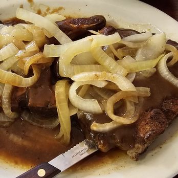 Manago Hotel Restaurant - 1 lb. pork chops with bacon gravy and onions - Hawaiian Near Me - Captain Cook, Hawaii Manago Hotel Restaurant - 1 lb. pork chops with bacon gravy and onions - Hawaiian Near Me - Captain Cook, Hawaii