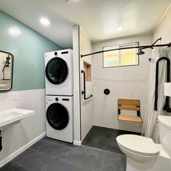 Trust RH Construction - Fully functional bathroom and laundry area, accessible to mobility impaired guests. Everything came together like magic!