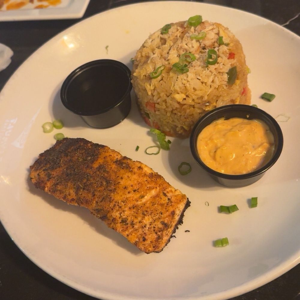 The Vault - Pan-Seared Salmon Crab Fried Rice - Breakfast & Brunch Near Me - Atlanta, Georgia The Vault - Pan-Seared Salmon Crab Fried Rice - Breakfast & Brunch Near Me - Atlanta, Georgia