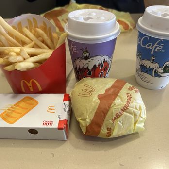 McDonald's - 2 cheeseburger, 2 medium fries, 2 peach pies, 2 small coffees with coupon of $5.00 - Fast Food Near Me - Airdrie, Alberta McDonald's - 2 cheeseburger, 2 medium fries, 2 peach pies, 2 small coffees with coupon of $5.00 - Fast Food Near Me - Airdrie, Alberta
