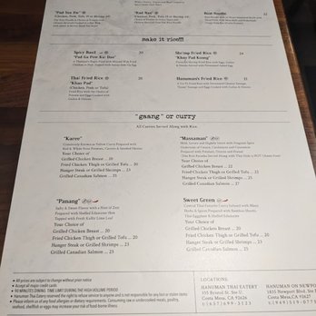Hanuman Thai Eatery - Menu 2 - July 2025 - Thai Near Me - Costa Mesa, California
