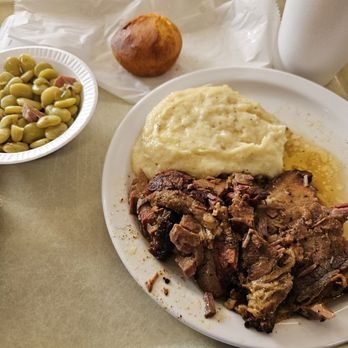Arnold's Country Kitchen - Pulled pork, grits, and lima beans. - Southern Near Me - Nashville, Tennessee