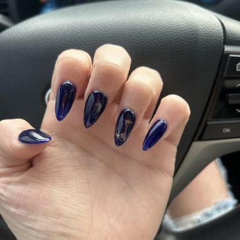 Ly’ani Nails Spa - Blue navy nails with Christmas star - Nail Technicians Near Me - Conroe, Texas