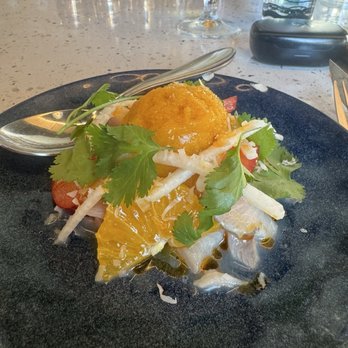 Finca - Hamachi Crudo with passion fruit sorbet - Wine Bars Near Me - San Diego, California