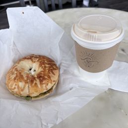 Rose vanilla latte and Italian bagel Rose vanilla latte and Italian bagel