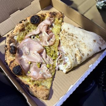 L’Oro Di Napoli - Pistacchio + Calzone Classico (half eaten) - Italian Near Me - Petaluma, California