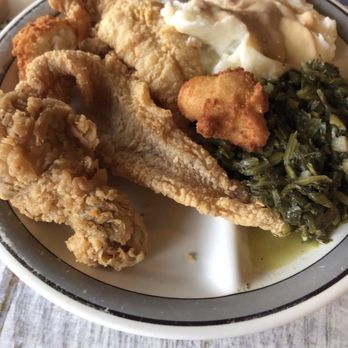Cutts Restaurant - Collard greens, cat fish, cornbread balls, mashed potatoes gravy. - Southern Near Me - Enterprise, Alabama