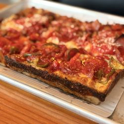 Michigan & Trumbull - Half Packard Pepperoni Pizza and half meat lovers