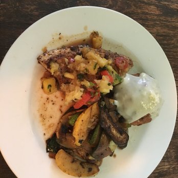 Rutabaga Cafe - Swordfish with Veracruz salsa, vegetable medley and fried mash potato balls. Excellent fresh food. - American Near Me - Chattahoochee, Florida