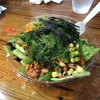 Poke Falls - Brandon - Salad with shrimp and calamari salad, corn, edamame, green onions, cucumber, carrot, seaweed salad, nori, and spicy ponzu sauce - Hawaiian Near Me - Brandon, Florida Poke Falls - Brandon - Salad with shrimp and calamari salad, corn, edamame, green onions, cucumber, carrot, seaweed salad, nori, and spicy ponzu sauce - Hawaiian Near Me - Brandon, Florida