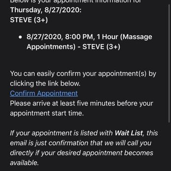 Elements Massage - You can clearly see the appointment time was set for 8pm. - Massage Near Me - Rockville Centre, New York