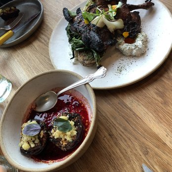 Albi - Grilled beets at bottom, Smoked Bobo's chicken at top (sizeable but $52) - Middle Eastern Near Me - Washington, DC, District of Columbia Albi - Grilled beets at bottom, Smoked Bobo's chicken at top (sizeable but $52) - Middle Eastern Near Me - Washington, DC, District of Columbia