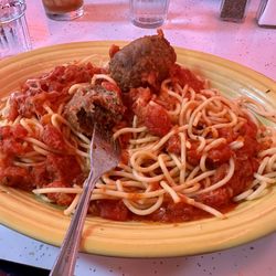 Hi-Way 101 Diner - Spaghetti with meatballs (I already ate half the plate and one of the meatballs; plenty for me to take home for another meal)