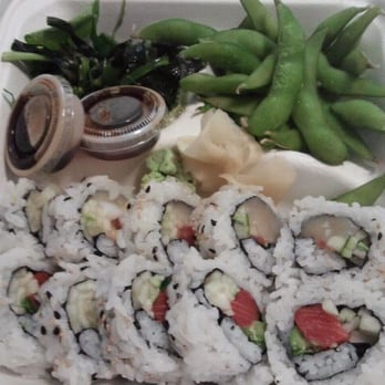 BoxNature Sushi - Special of the day: seaweed salad, edamame, 2 seafood rolls (wild salmon and scallop) and miso soup (not pictured) for under $11 - Food Trucks Near Me BoxNature Sushi - Special of the day: seaweed salad, edamame, 2 seafood rolls (wild salmon and scallop) and miso soup (not pictured) for under $11 - Food Trucks Near Me
